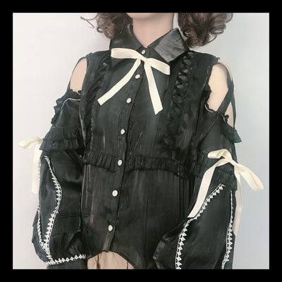 (BFM)OCELOT~Lolita Blouse Yuelong Poem Long Sleeve Inner Shirt S black (recommend to buy one size bigger than your usual size) 