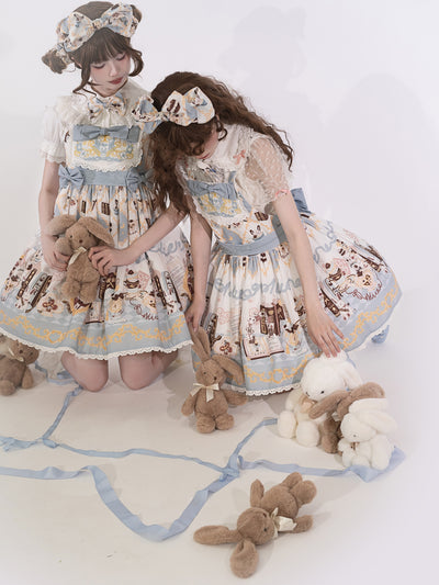 GD Lolita~Alice Rabbit~Kawaii Lolita Rabbit Print Blue Dress   