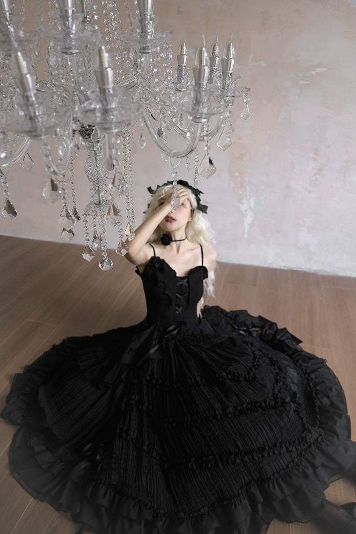 Lingxi Lolita~Rose Wing~Gothic Lolita Tiered Skirt Set   