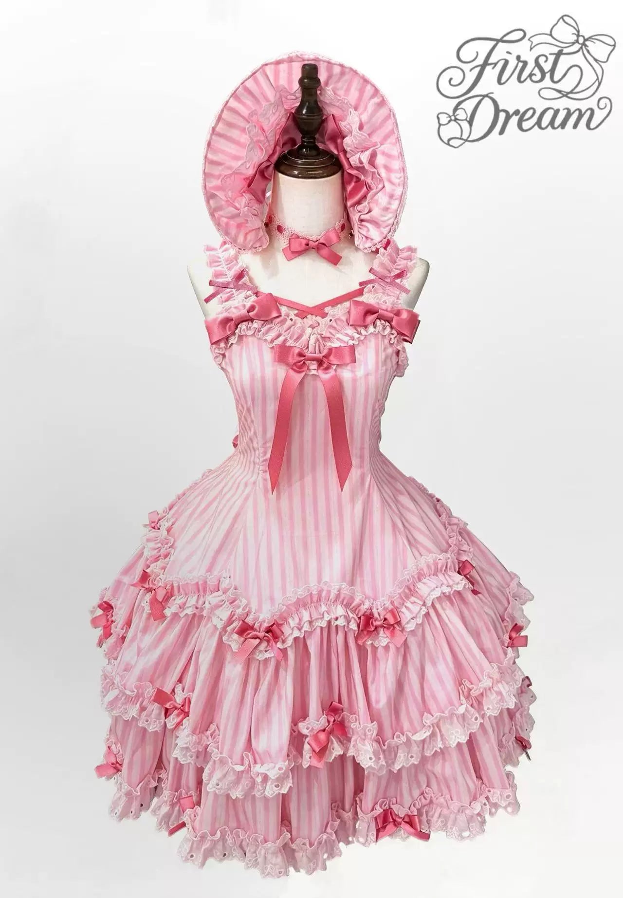 Eternal Girlhood - Six-Panel Old School Lolita Striped JSK & OP, Bow Accents (L M S XL) 45811:863016