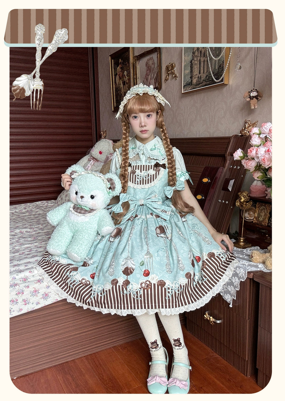 Sweet Dream Sheep~Sweet Dessert~Green Lolita Jumper Dress Lolita Headwear   