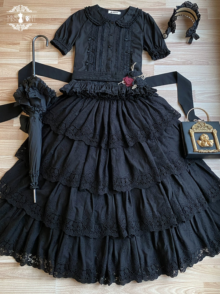 Miss Point~Forest Waltz~Classic Lolita Tiered Skirt Multi-layer Embroidered SK S Black 4-layer skirt only 