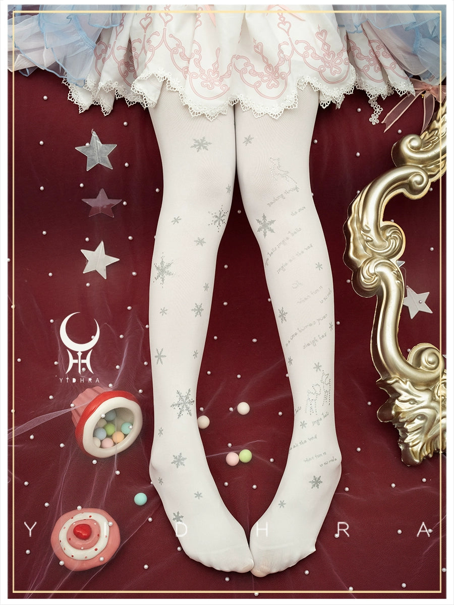Yidhra - Snow Deer Search - Winter Lolita Pantyhose Kawaii Christmas Pantyhose One size fits all White - gorgeous style