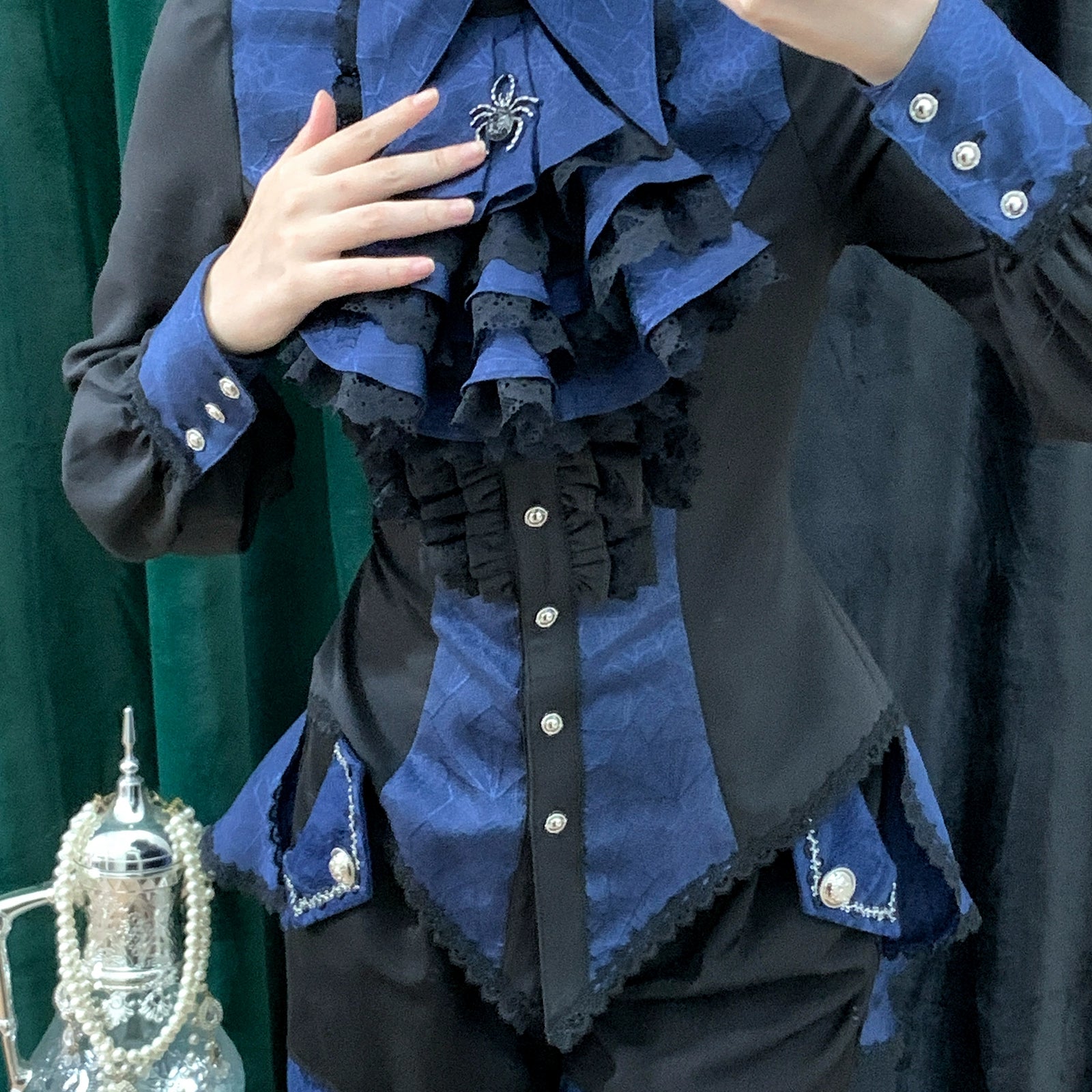 Little Dipper - Cold Rice - Ouji Lolita Shirt With Spiderweb Pattern in Several Versions 42876:756311