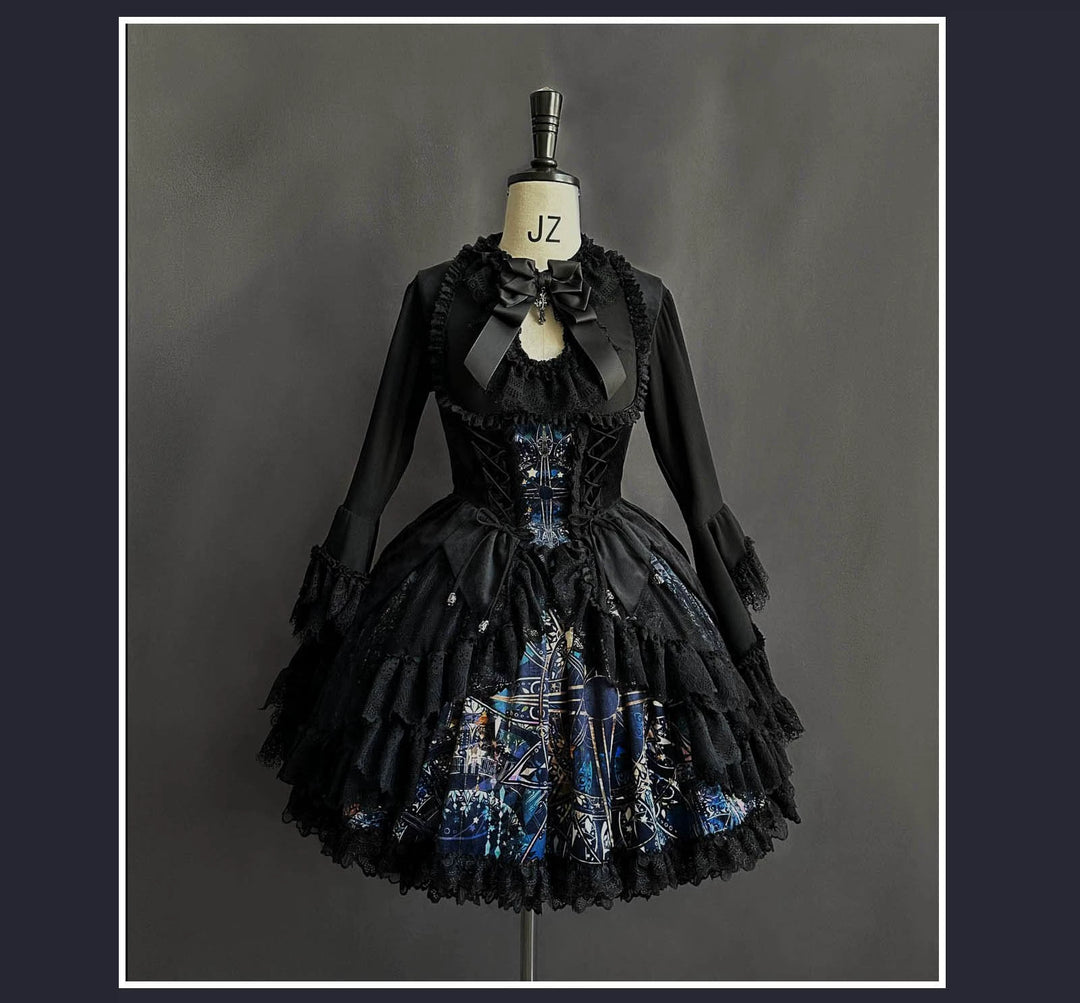 SUSIN~Night Traveler~Classic and Elegant Gothic Dress with Colorful Window Prints