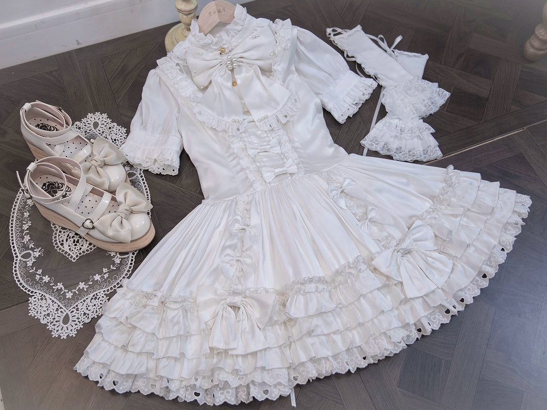 Nn Star~Starry Nights~Gothic Lolita JSK Dress Short Length Vintage Jumper Dress M White Satin JSK 