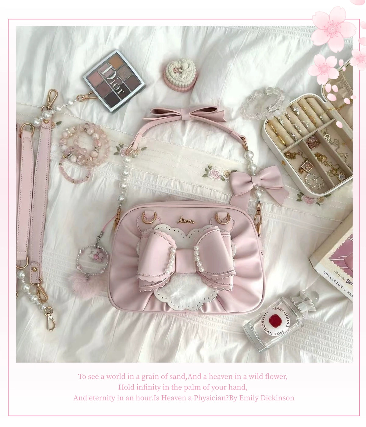 Aimee - Peach Cube Box - Sweet Lolita Pink Handbag, Bow & Pearl