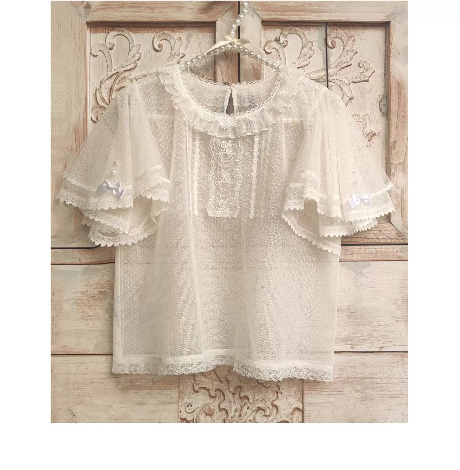 Garden Cat - Princess Sleeve Classic Lolita Blouse S Tulle short-sleeved blouse
