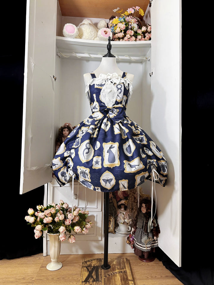 Magic Tea Party~Classic Lolita JSK with Elegant Art-Inspired Prints Navy blue JSK only M