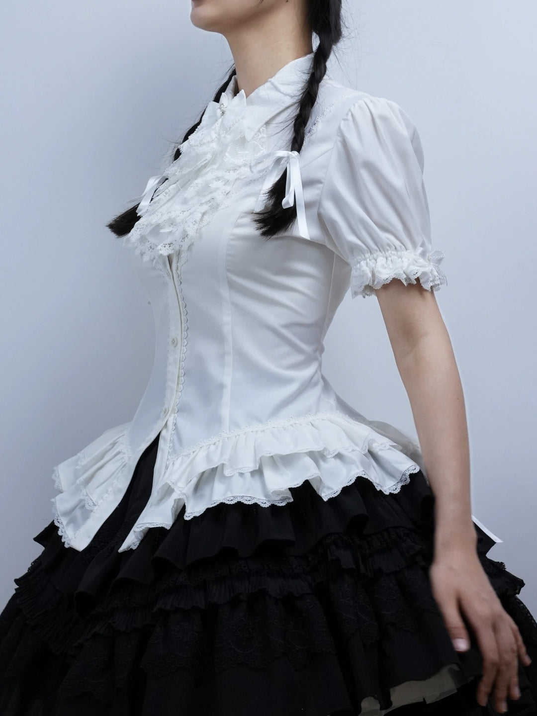 (BFM)Lilizi~Crumbled Gift~Gothic Lolita Shirt Short Sleeve Blouse Neckerchief Brooch   