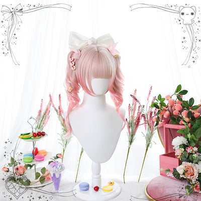Dalao Home~Sweet Lolita Gradient Peach Pink Long Curly Wig   