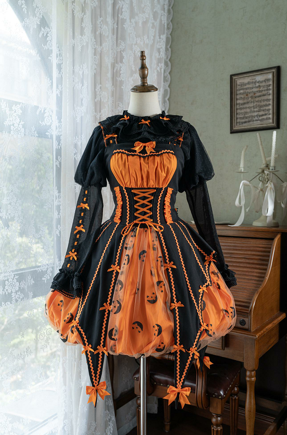 Lemon Honey~Halloween Gothic Lolita Jumper Dress Pumpkin Dress Dress S Pumpkin color