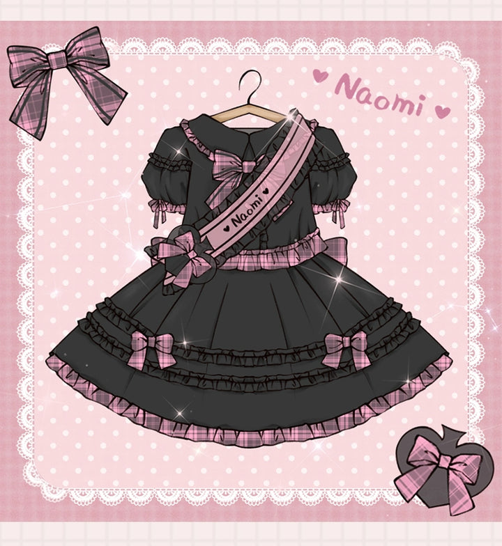 Niu Niu~Nao Mi~Plus Size Lolita Skirt Set Short Sleeve Shirt Plaid Print M rose pink short sleeve shirt 