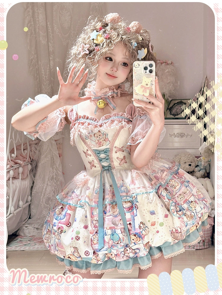 Mewroco~Vibrant Hamster~Sweet Lolita JSK Dress Floral Print Bud Skirt