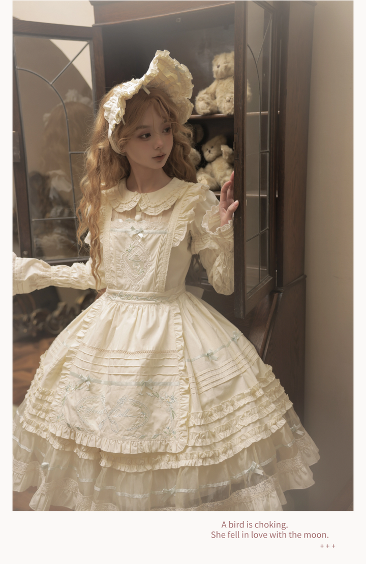 The Seventh Doll~Hazy Afternoon~Vintage Lolita OP Dress Embroidered Apron S Mint OP only 