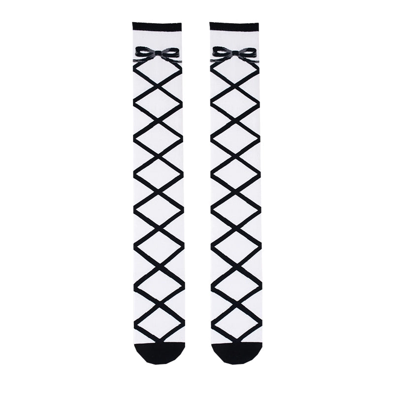 Roji Roji - Sweet Lolita Cotton Mid-Calf Socks knee-high socks black straps