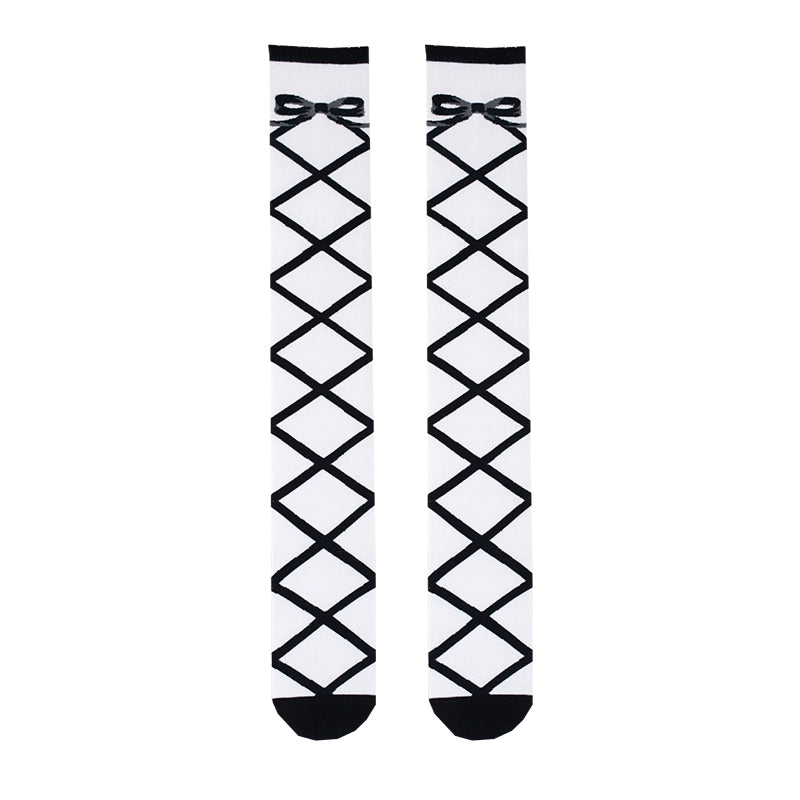 Roji Roji~Sweet Lolita Cotton Mid-Calf Socks knee-high socks black straps 