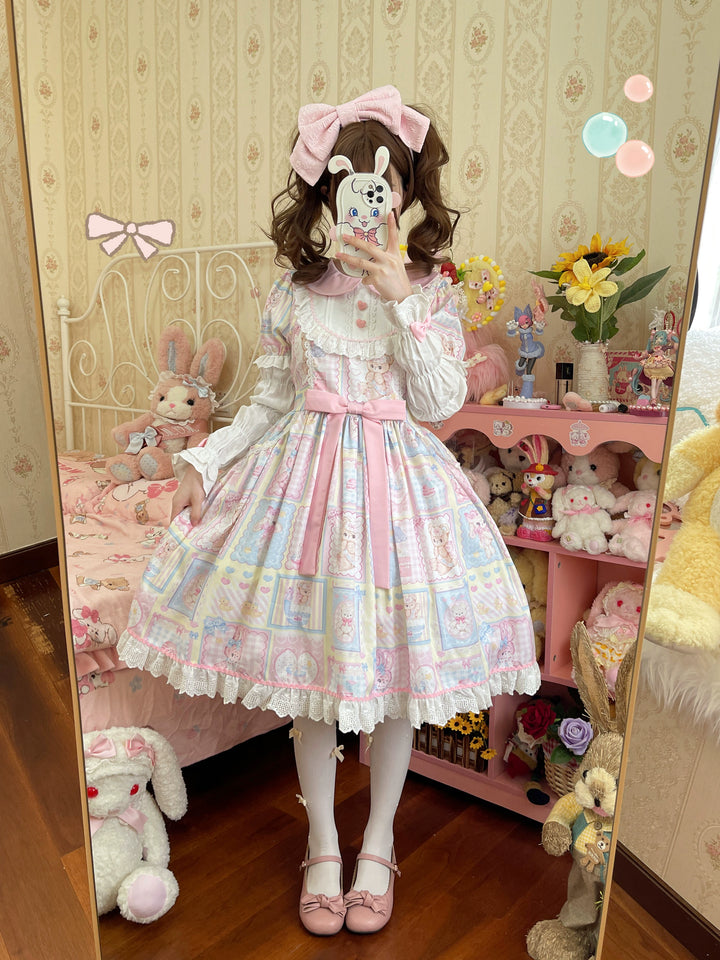 (BFM)Hanguliang~Sweet Bunny Bear~Sweet Lolita Dress Long Sleeve Winter Lolita OP M Yellow OP + Folding Box 