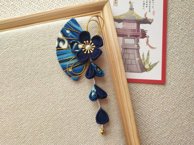 (BFM)Xuanji~Wa Lolita Headdress Sakura Fan Lolita Accessory Ocean Blue Sakura  