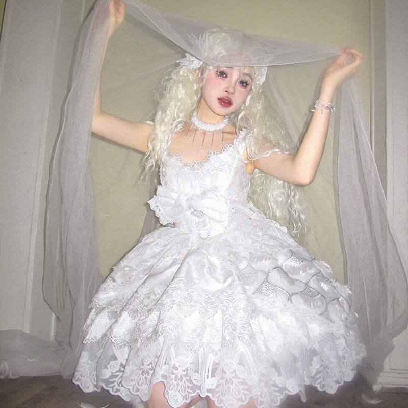 Mewroco~Peacock Feather~Sweet Wedding Lolita JSK Dress Set S White JSK 