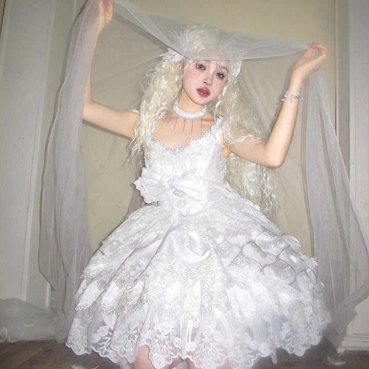 Mewroco~Peacock Feather~Sweet Wedding Lolita JSK Dress Set S White JSK 