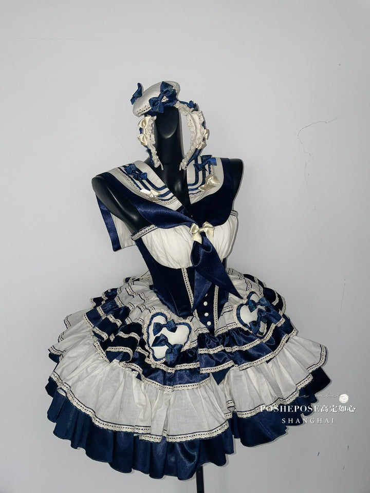 POSHEPOSE~Girl's Shore~High-End Sailor Lolita Dress Set   