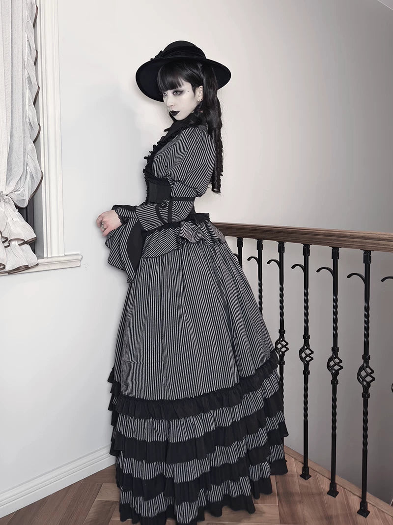 Striped Wednesday - Gothic Lolita Striped Blouse Set, Ruffled Corset 45176:838920