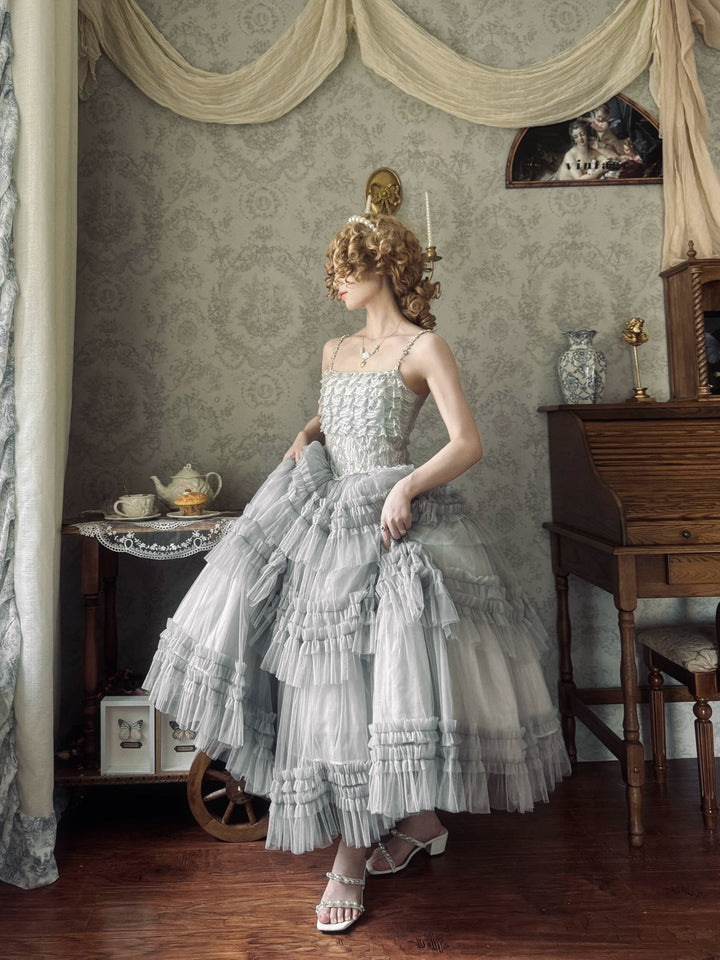 Sara Bell~Hailey~Elegant Lolita JSK Dress with Large Tiered Voile Hem