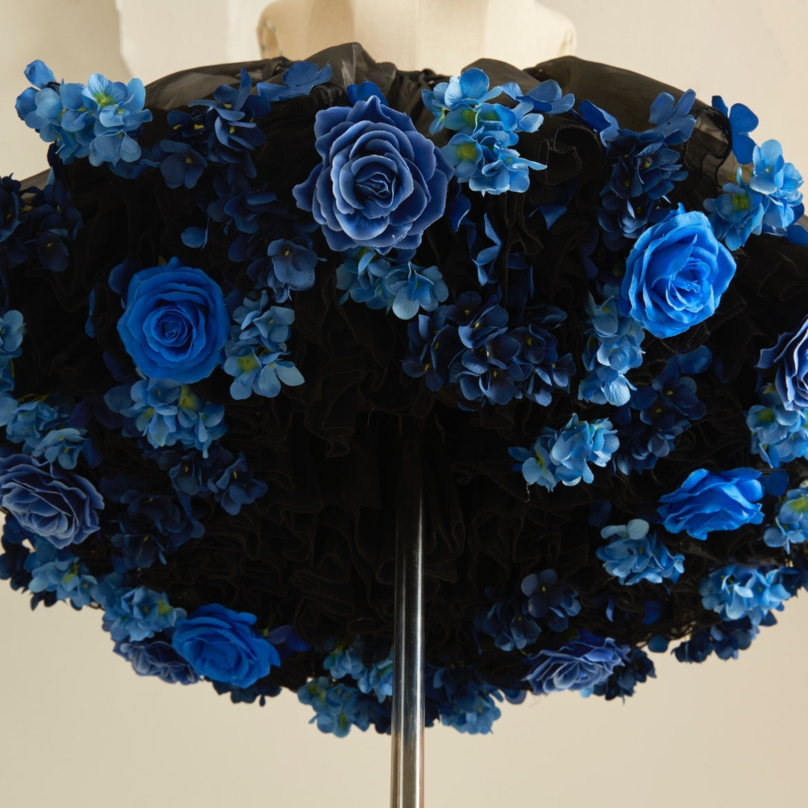 Sky Rabbit - Floral Lolita Petticoat with Detachable Trim Black X Dark Blue One Size Double-layer Petticoat - 35 cm (2 petticoats included)