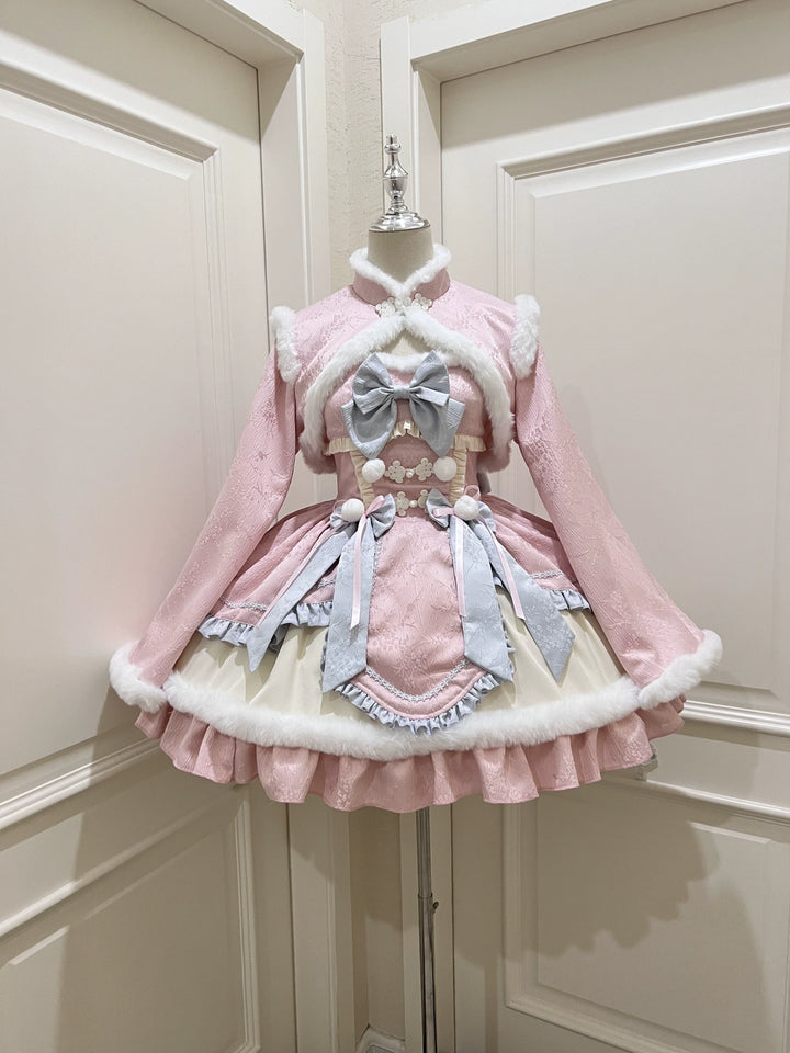 Sugar Girl~Taomian Meiyi~Winter Qi Lolita JSK Suit New Year Lolita Dress Pink JSK + Bolero S