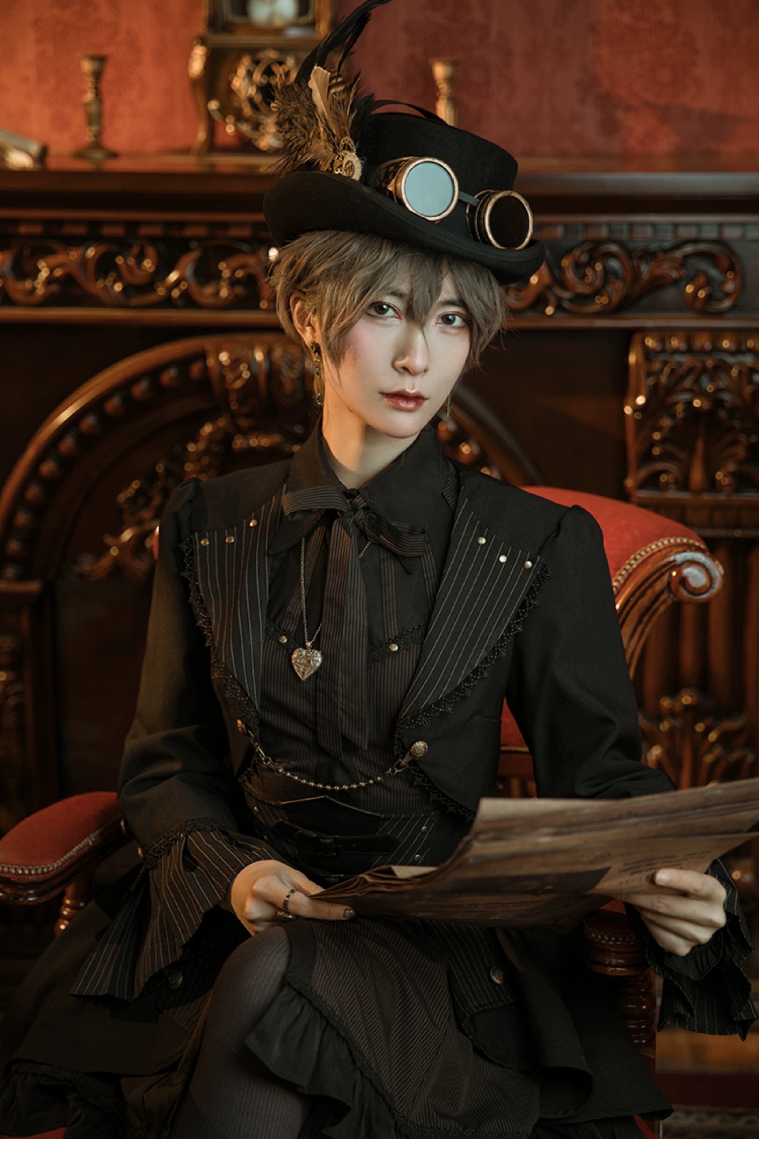 (BFM)Mr. Yi's Steam Continent~Gothic Lolita Cardigan Long Sleeve Black Short Jacket 36496:513166