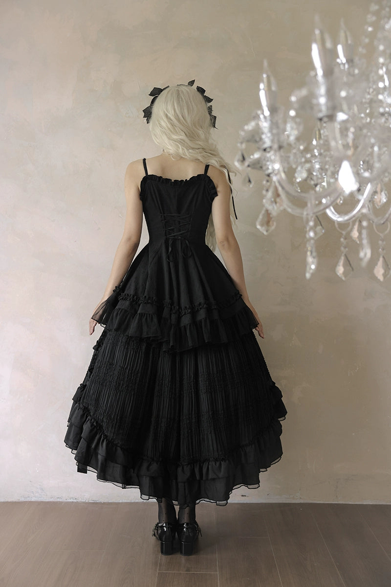 Lingxi Lolita~Rose Wing~Gothic Lolita Tiered Skirt Set   