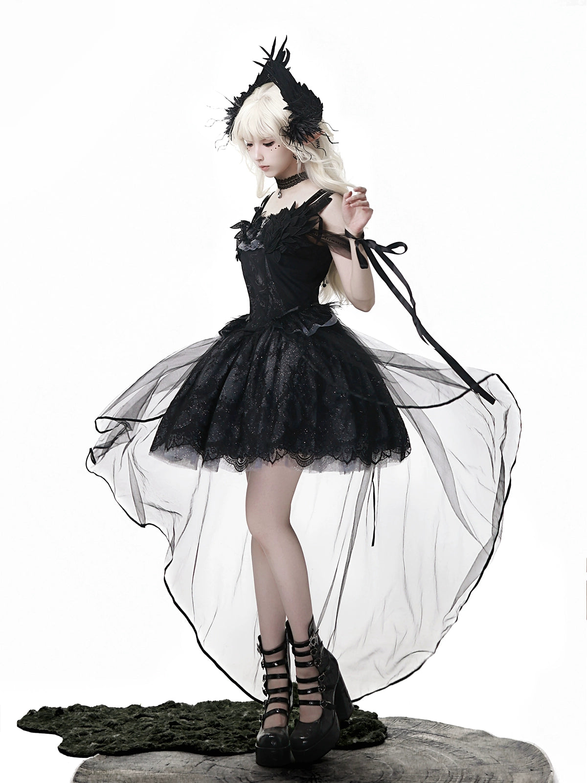 Your Princess - Star Swan Dream - Black Gothic Lolita JSK Dress, Swan Embroidery 43363:798586