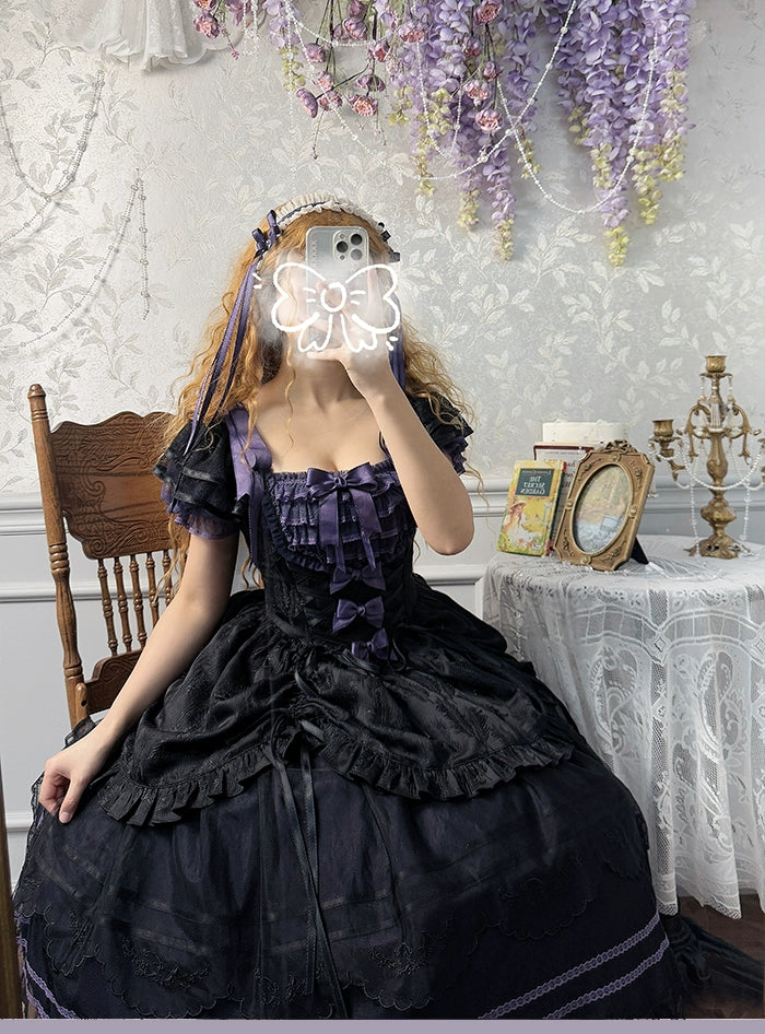 Alice girl~Yesterday Morning Mist~Classic Lolita OP Bust-supporting Tiered Ruffles Lolita Dress