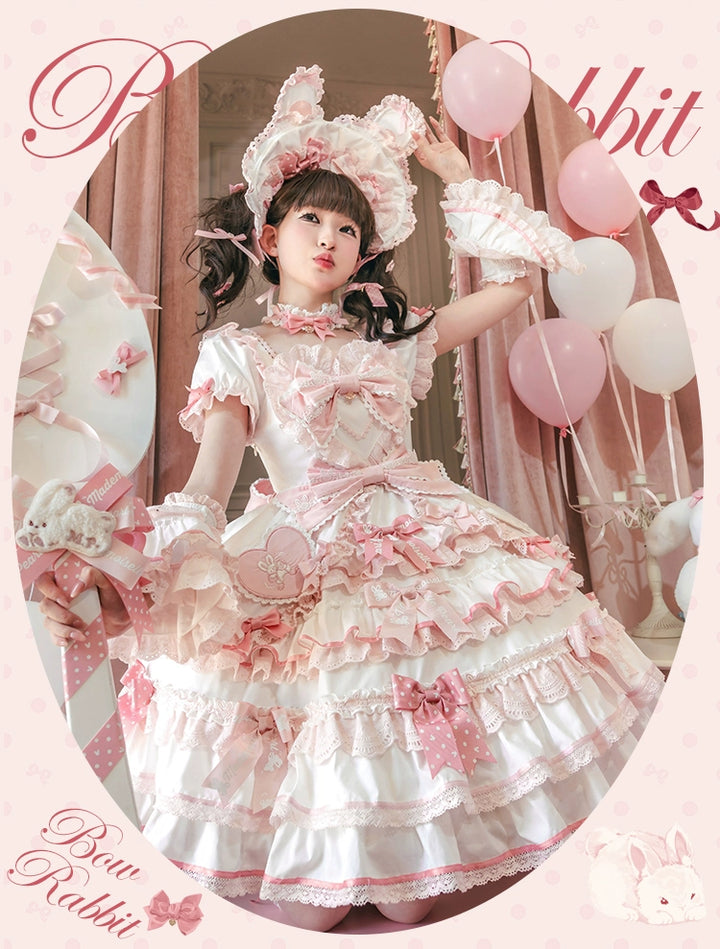 Mademoiselle Pearl~Bow Rabbit~IP Collab Sweet Lolita OP in Multiple Styles 43054:763729