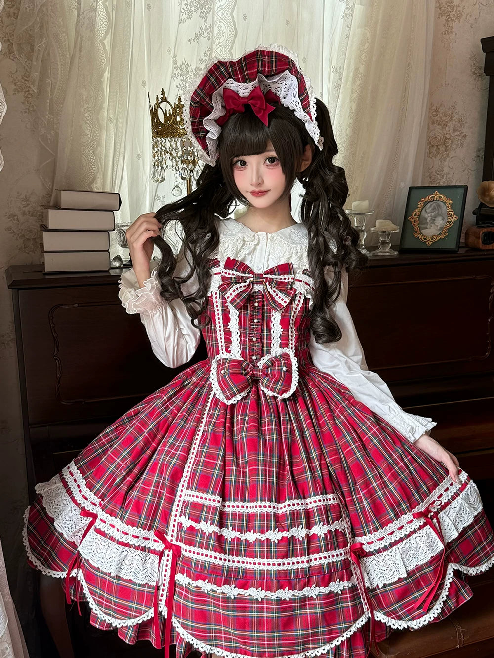Plaid Petal Bunny - Kawaii Lolita Cotton Shirt, Bunny Ear 44675:818492