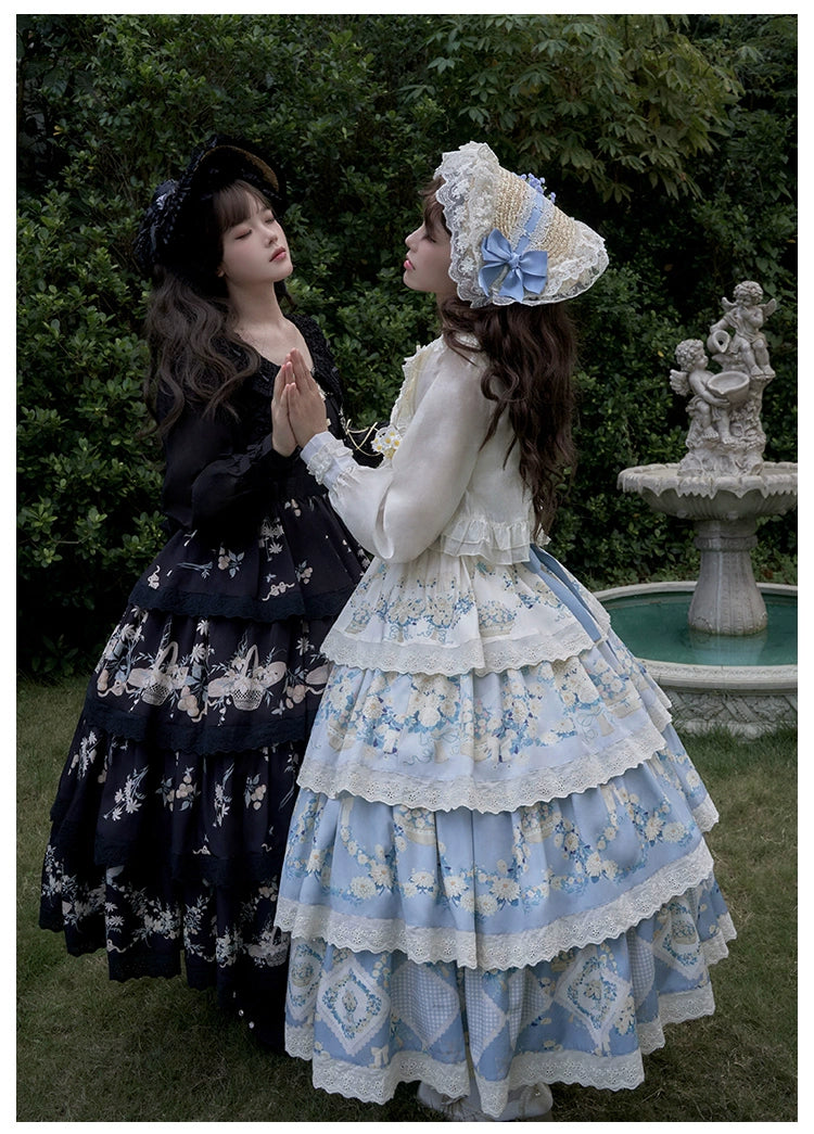 With PUJI~Letter and Poetry~Classic Lolita JSK Suit Four-tiered Twins Dress