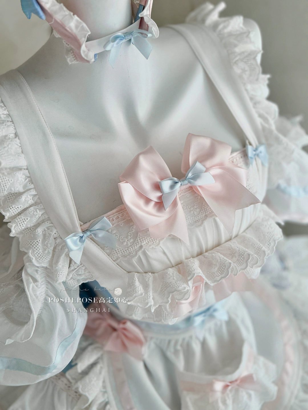 POSHEPOSE~Maid Bunny~Gorgeous Sweet Lolita OP Dress with Detachable Sleeves and Apron