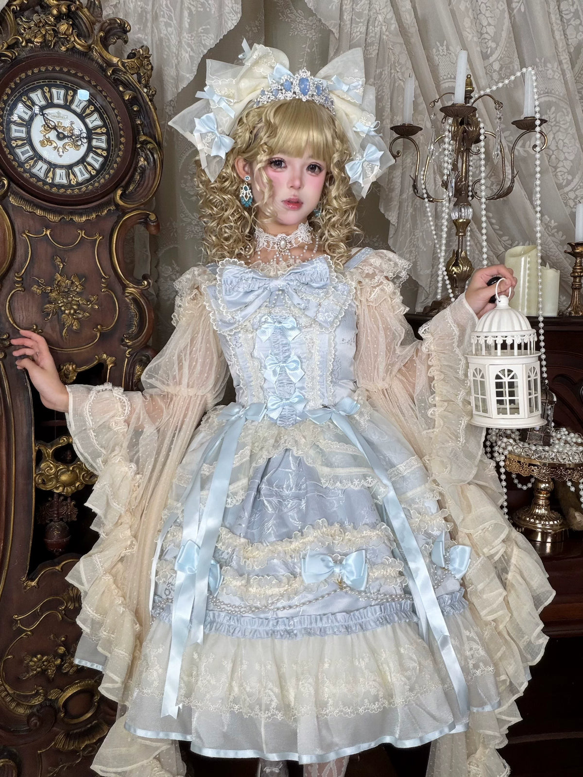 Jenny Love Song - Sweet Lolita Jacquard JSK Dress Set, Detachable Bows 46118:875646