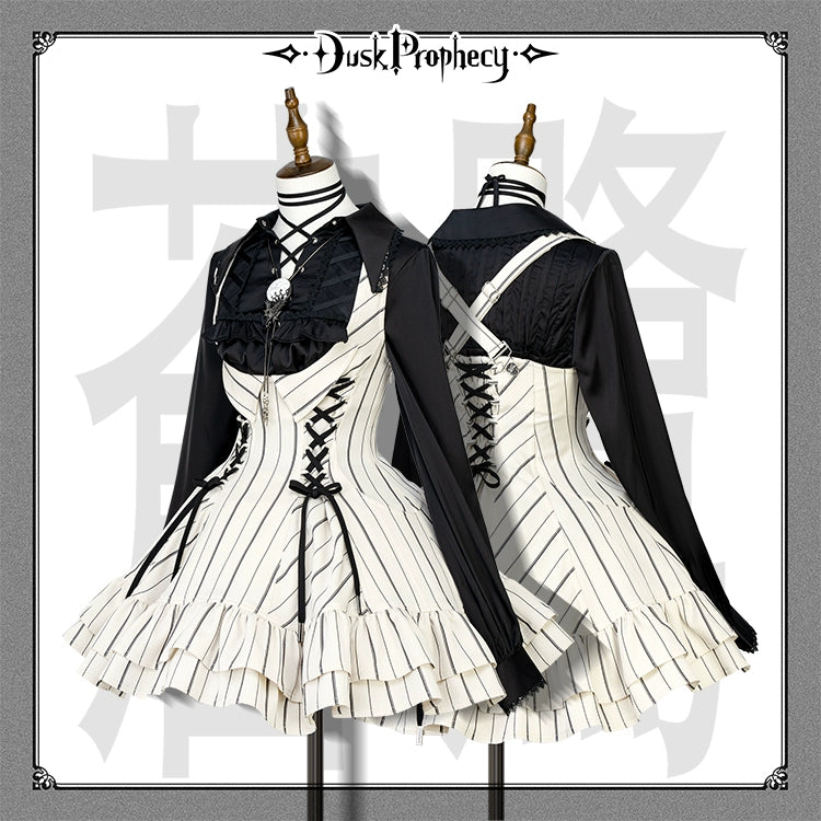 DuskProphecy - Heron - Classic Lolita Striped JSK Dress, Halter Neckline (L M S XL) 44313:802874
