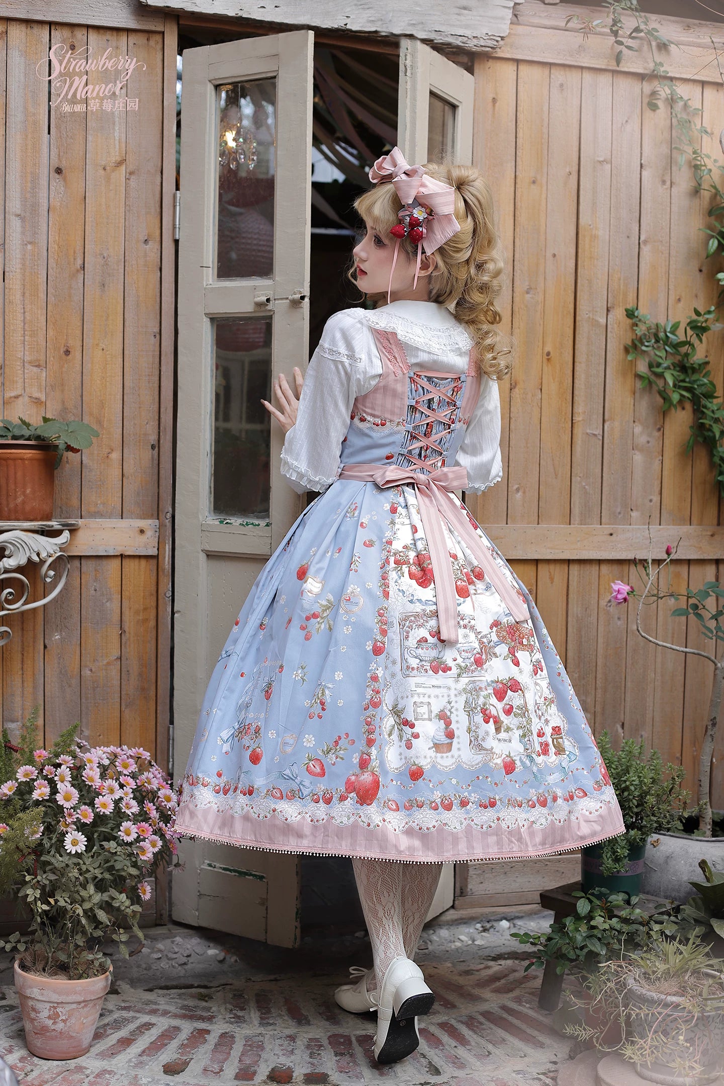 Strawberry Manor - Printed Sweet Lolita JSK Dress, Box Pleats