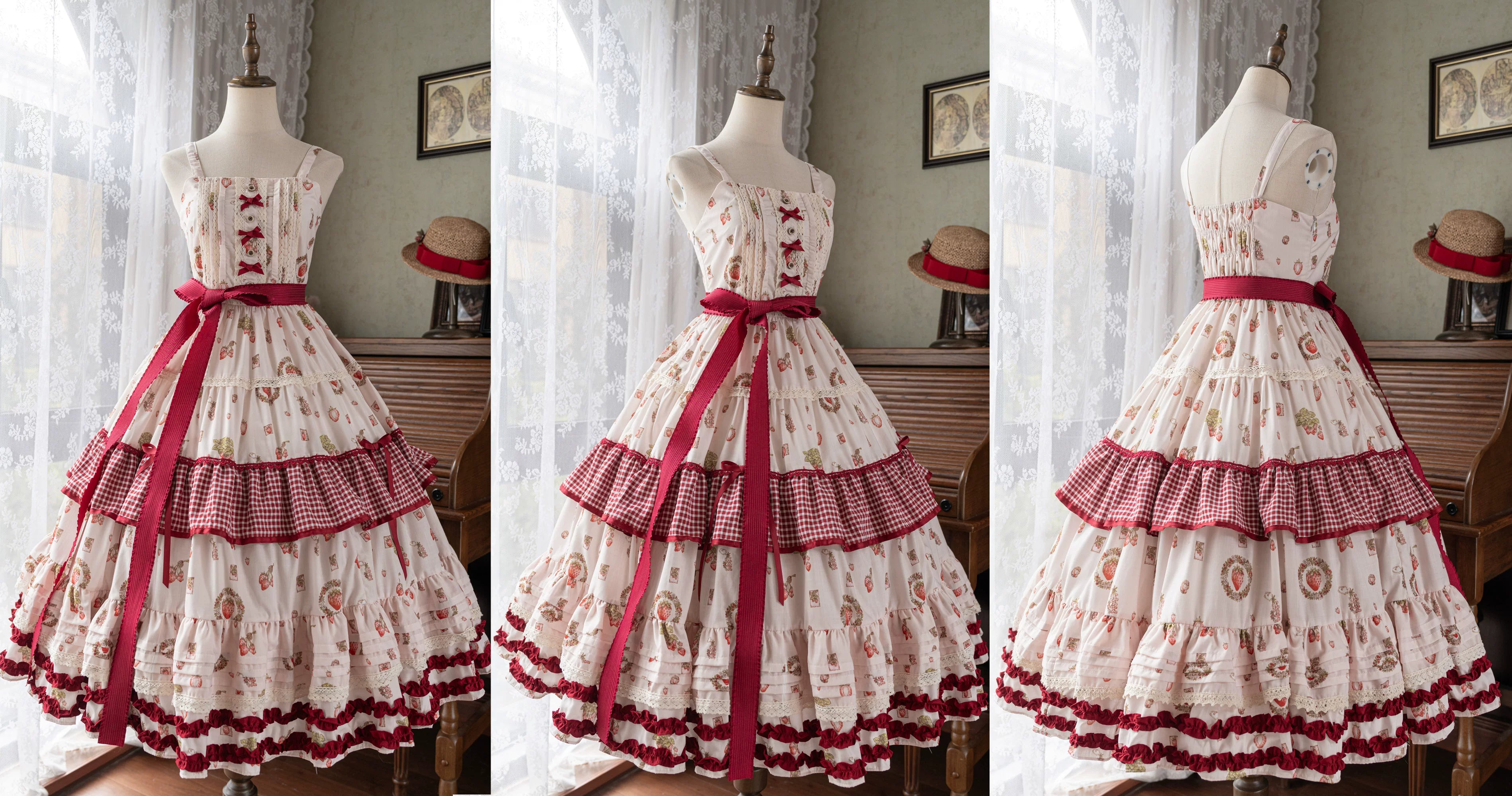 Skyfaring Strawberry - Printed Classic Lolita JSK Dress, Tired Hem