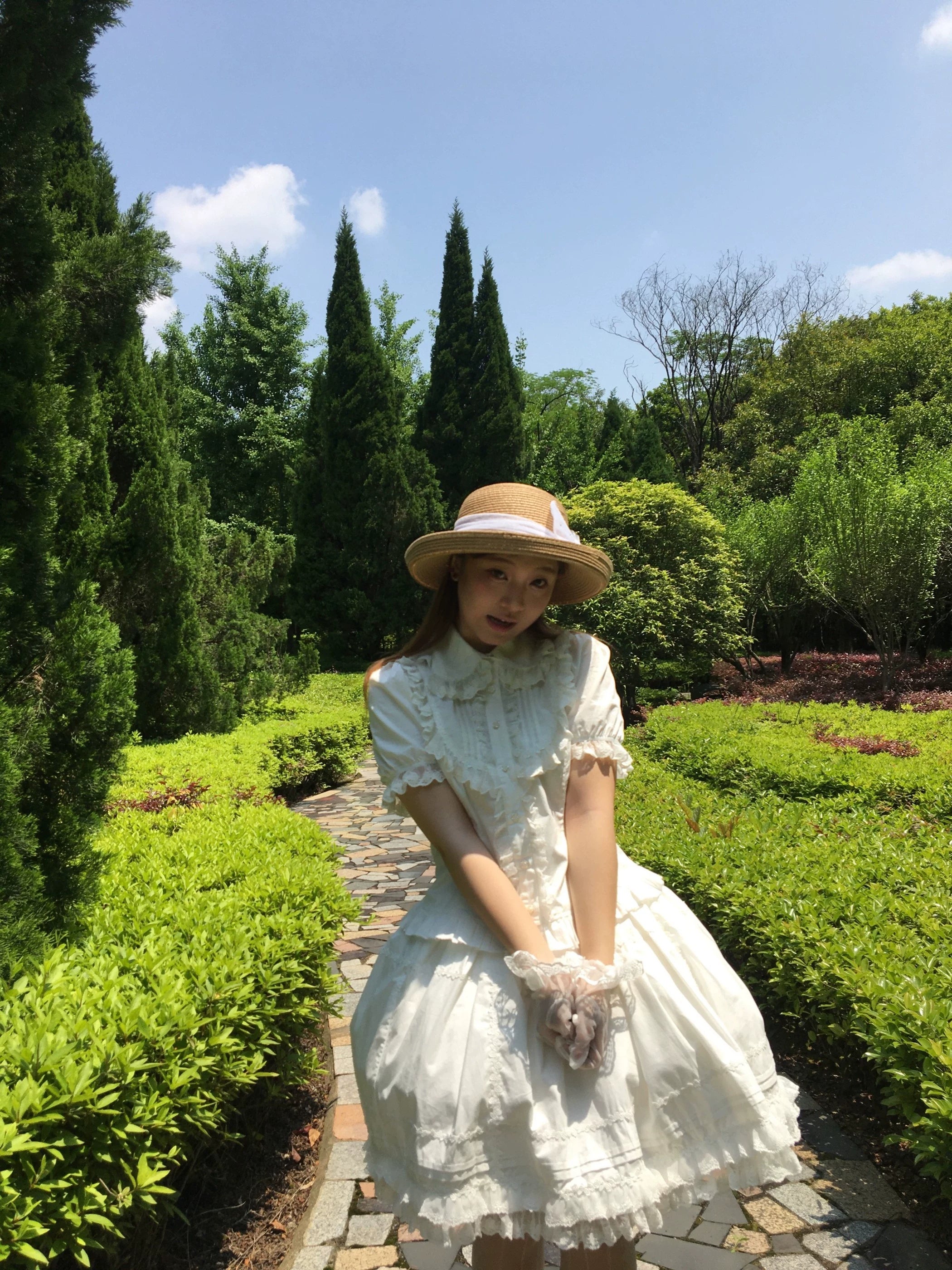Sugar Heart Rose - Cotton Old School Lolita SK with Ruffled Hem A Pair of Cuffs Only - White (choose S) S