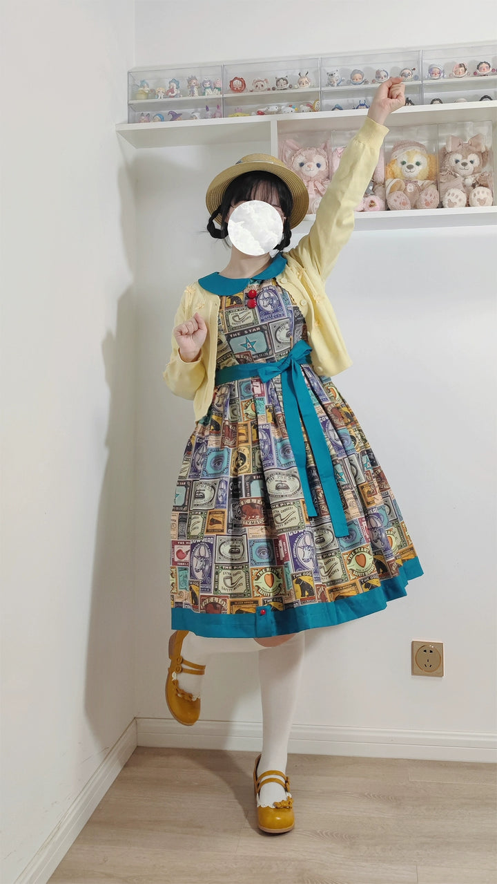 Miss Cube - Antique Label - Retro Lolita OP Dress Short Sleeve Dress