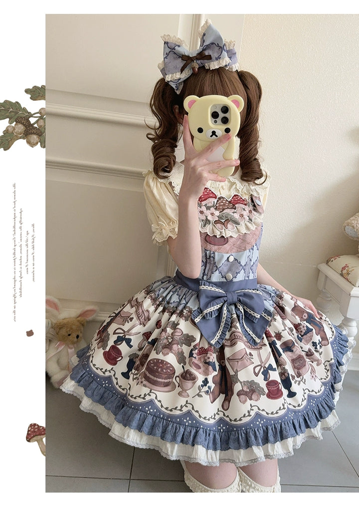 Spireme Cat - Hazelnut Bear - Kawaii Lolita Dress, Bear & Dessert Print