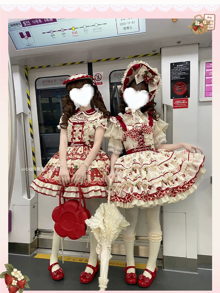 Strawberry Garden - Sweet Lolita JSK & OP Dress, Strawberry Print 44455:809990