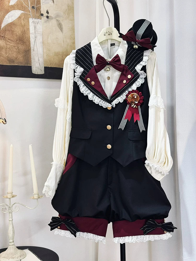 Candy Shop - Ouji Lolita Vest Set, Ruffle Hem Bow Shorts 45061:832757