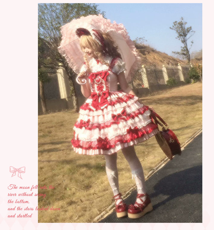 Sakurahime~Ribbon Strawberry~Sweet Lolita JSK and BNT with Old School Lolita Style 42537:744367