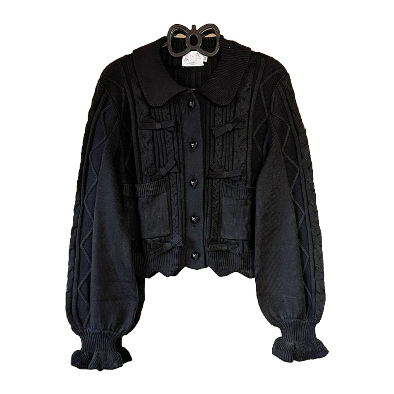 Confession Ballon~Daily Lolita Sweater Coat Knitting Cardigan Coat for Winter Small black 