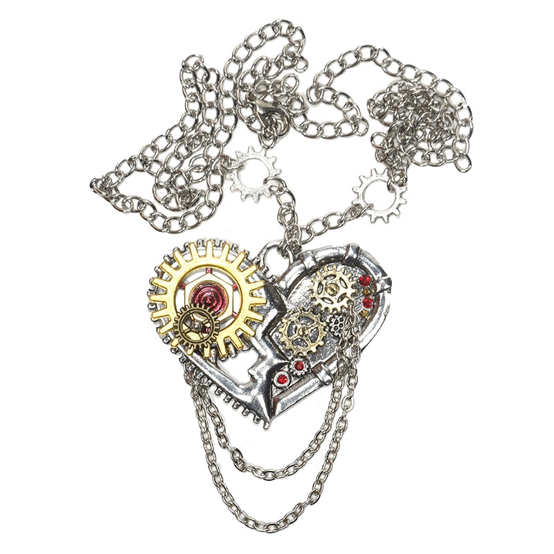 (BFM)Mr. Yi's Steam Continent~Punk Lolita Necklace Silver Heart-shaped Necklace silver + gold + bronze  
